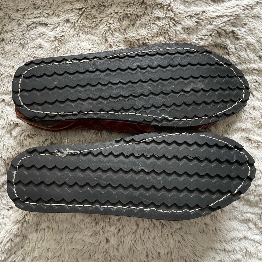 Men's Brown Woven Leather Slide Sandals - Picture 4 of 10